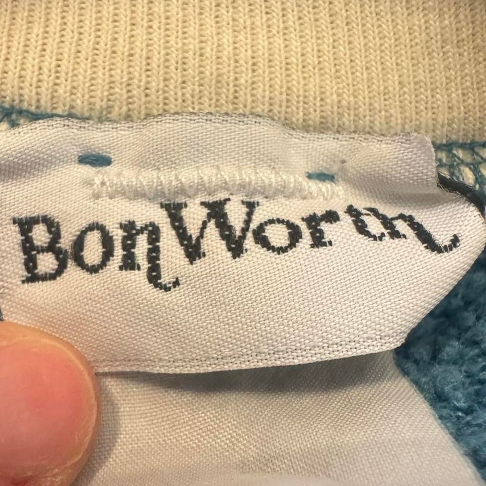 Bon Worth Blue Crewneck with Purple Embroidered Flower Sweater Size XL Vintage - Picture 5 of 8